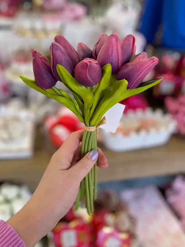 1 Dozen Real Touch Tulip Bud Bouquet (Fuchsia Purple) – 10.5 “