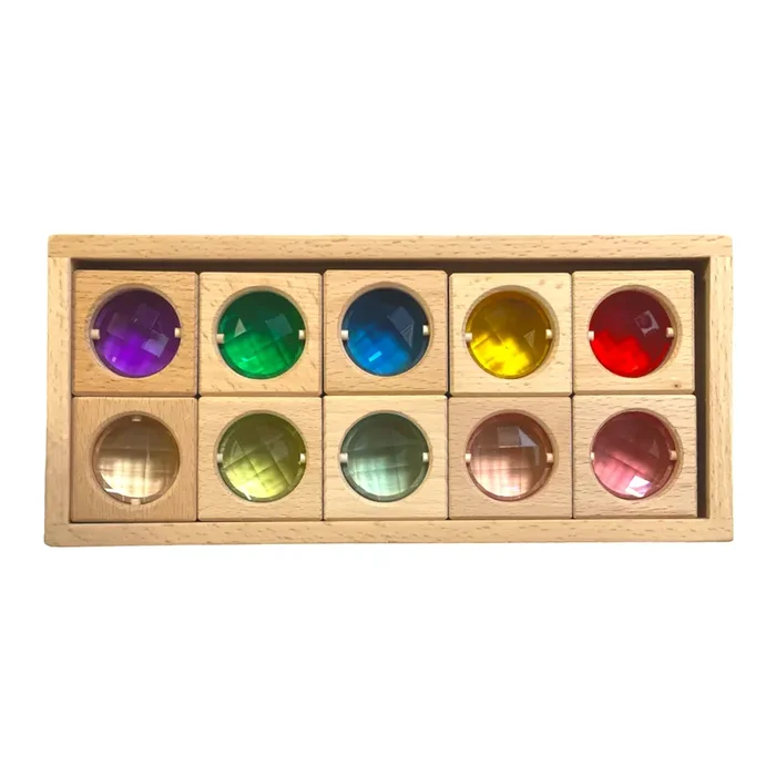 10 Pcs Colored Square Gemmed Translucent Blocks with Storage Tray
