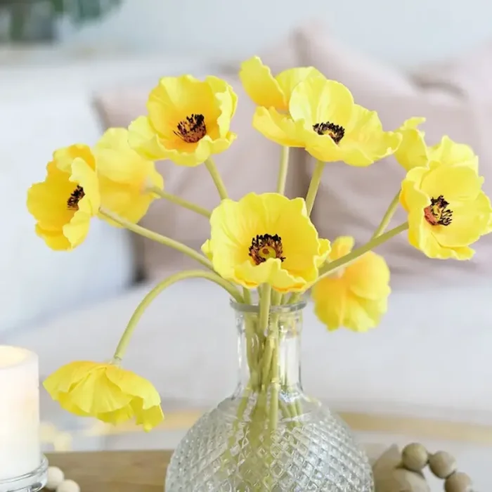 11 ” Real Touch Bright Yellow Poppy – 6 Stems Per Bundle