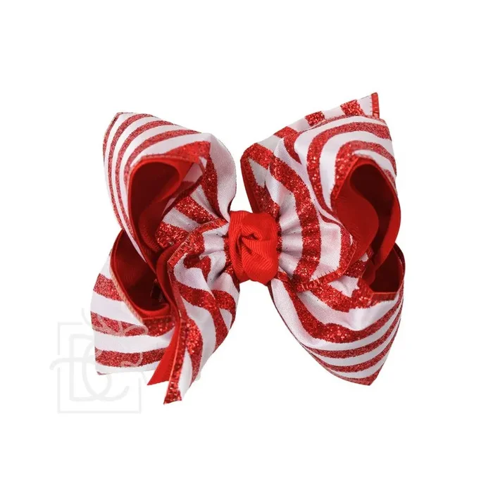 4.5 ” Layered Christmas Glitter Stripe Hair Bow