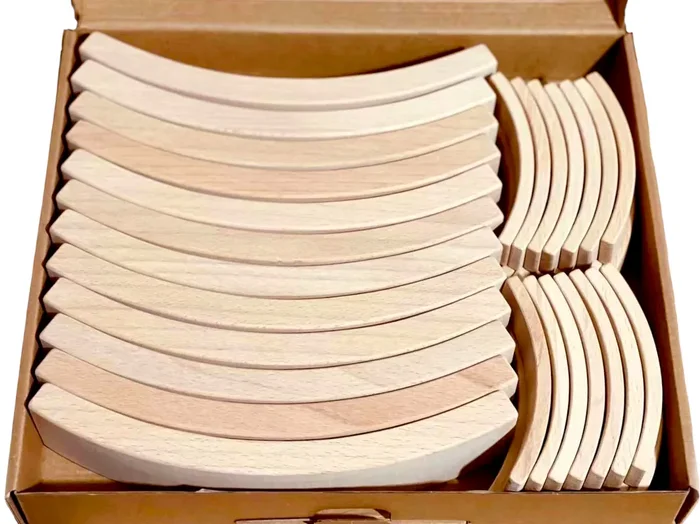 42 Pcs Combination Set With 12 Large And 30 Mini Curved Natural Wooden Building Blocks