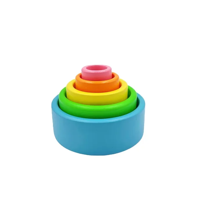5 Pcs Wooden Stacking Nesting Cup Bowl Set In Pastel/macaron Color
