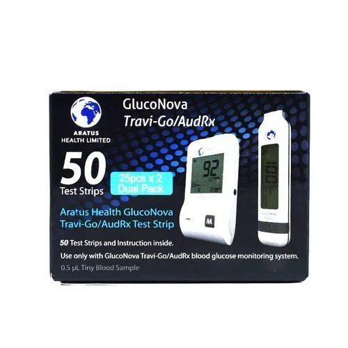 50 Gluconova Travi-Go Blood Sugar Test Strips
