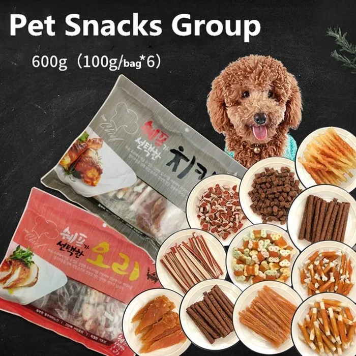 6 Bags of Pet Snacks – Package Total 600 g with Chicken and Beef – Molar Training – Rewards Food