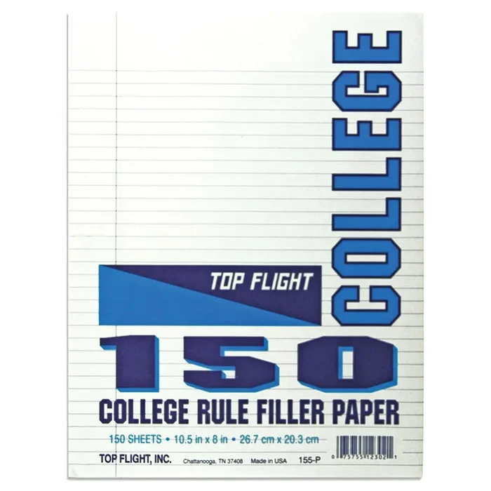 8 X 10.5 Looseleaf Paper Pack – College Rule – 150 Sheets Per Pack