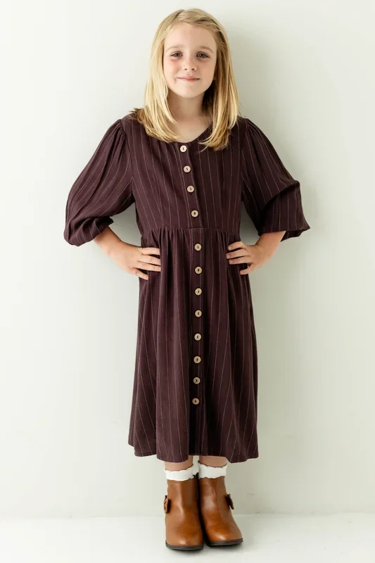 ‘Addy’ Girl Button Down Striped Linen Blend Dress