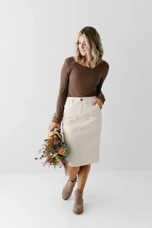 ‘Adrian’ Classic Denim Midi Skirt FINAL SALE
