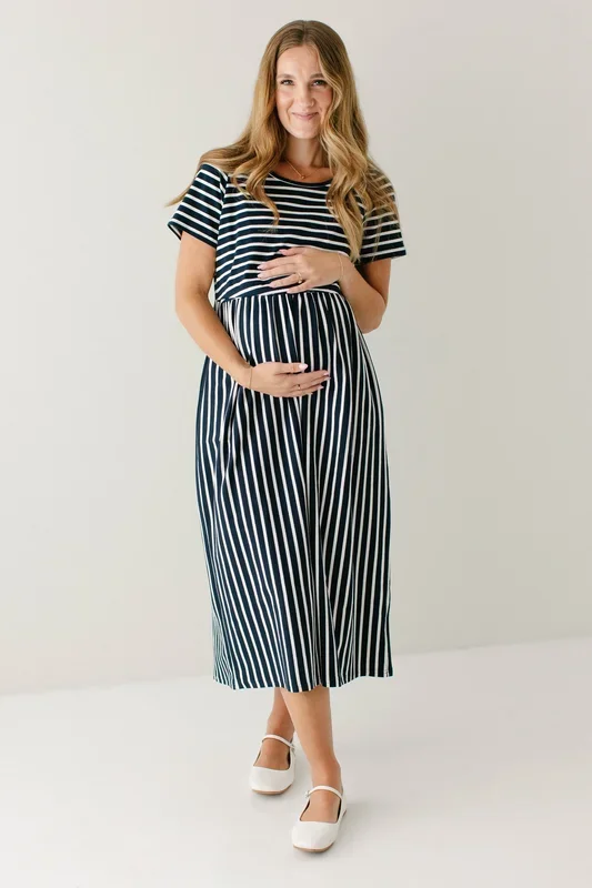 ‘Amanda’ Striped Maternity Nursing Friendly Dress FINAL SALE