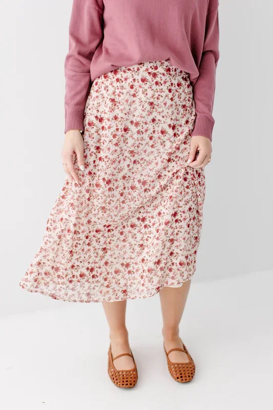 ‘Annette’ Rose Print Midi Skirt