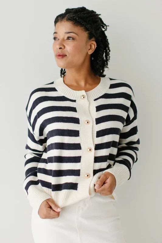 ‘Bobbi’ Navy Stripe Button Down Cardigan