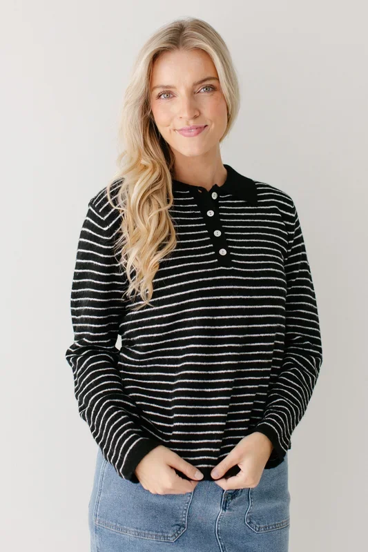 ‘Isak’ Pinstripe Polo Sweater Top