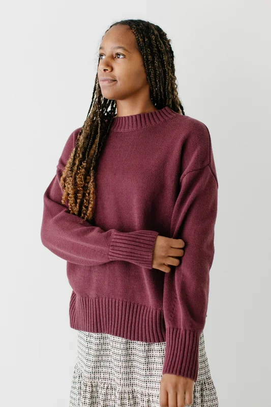 ‘Junia’ Cotton Blend Long Knit Sweater in Wine FINAL SALE