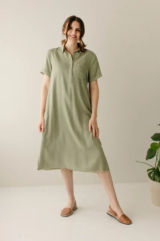 ‘Kairi’ Collared Tencel Shift Dress in Sage FINAL SALE