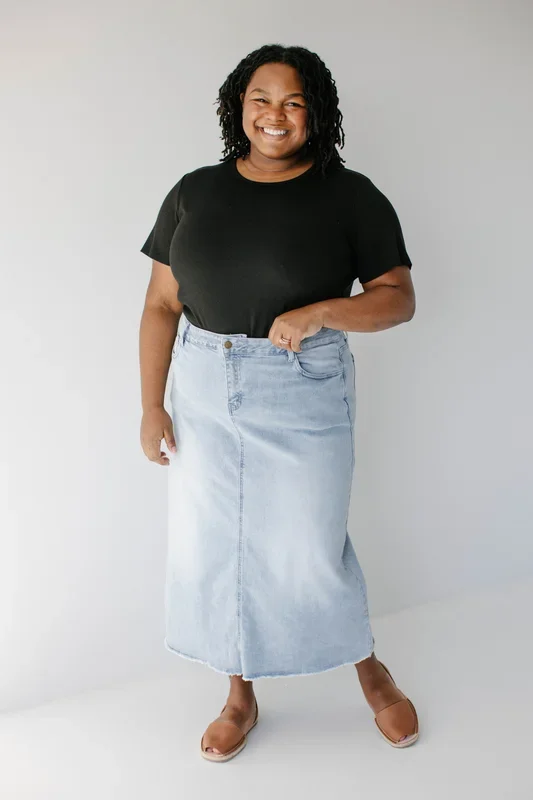 ‘Laura’ Petite Length Denim Midi Skirt FINAL SALE