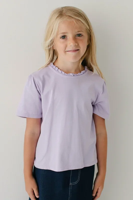 ‘Lulu’ Girl Cotton Blend Top in Lavender FINAL SALE