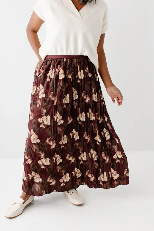 ‘Magnolia’ Floral Pleated Midi Skirt