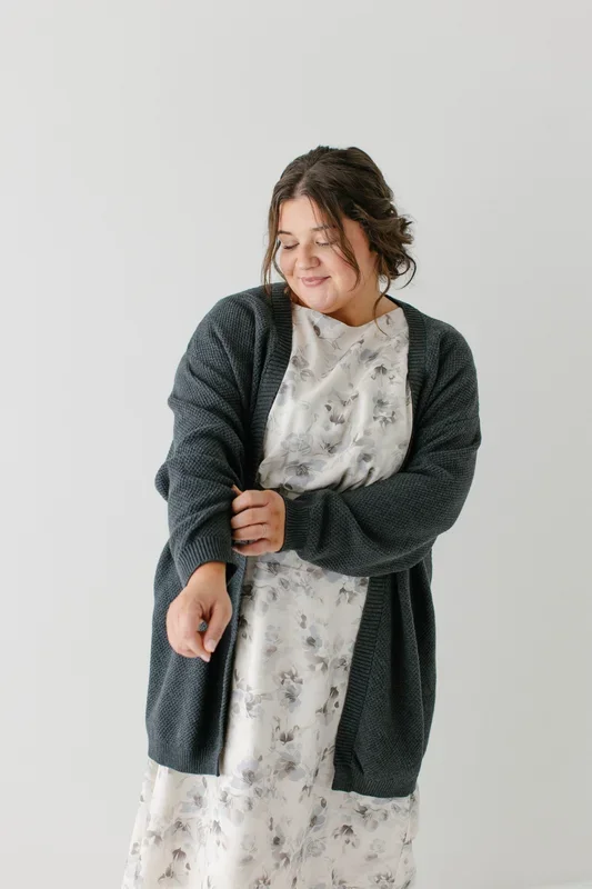 ‘Mattie’ Cotton Textured Cardigan in Charcoal FINAL SALE