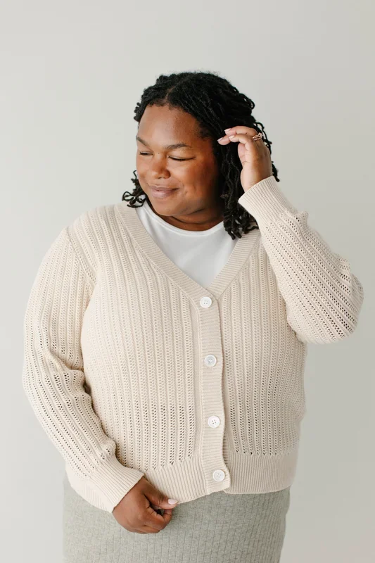 ‘Nancy’ Crochet Knit Button Front Cotton Cardigan FINAL SALE