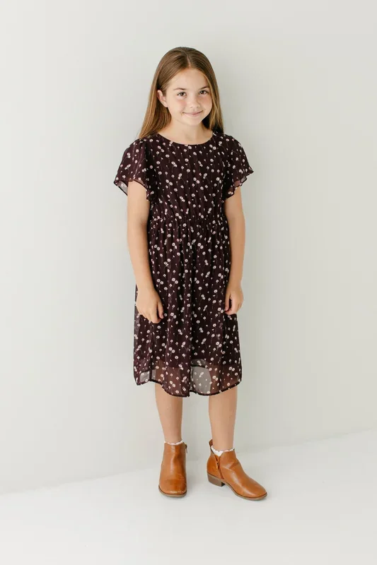 ‘Naomi’ Girl Floral Midi Dress in Wine