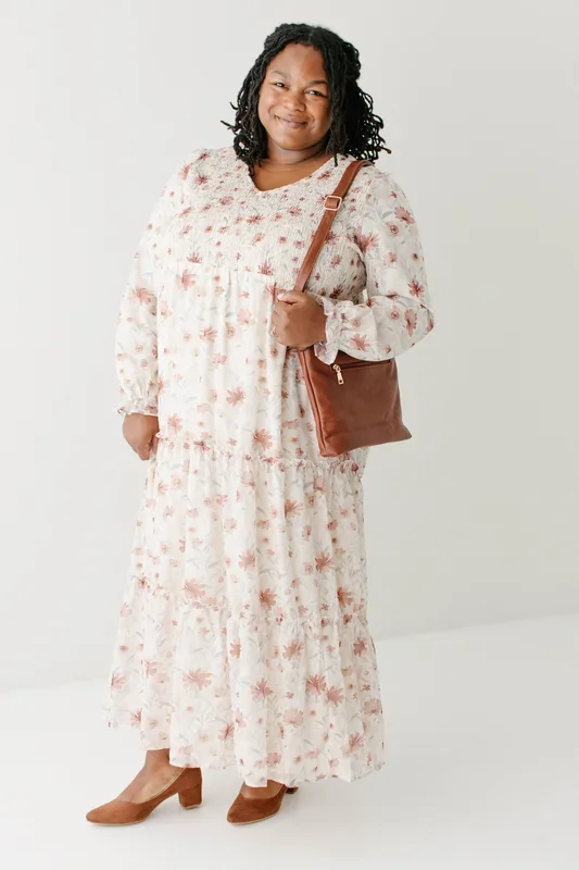 ‘Poetry’ Smocked Bodice Rustic Floral Maxi Dress