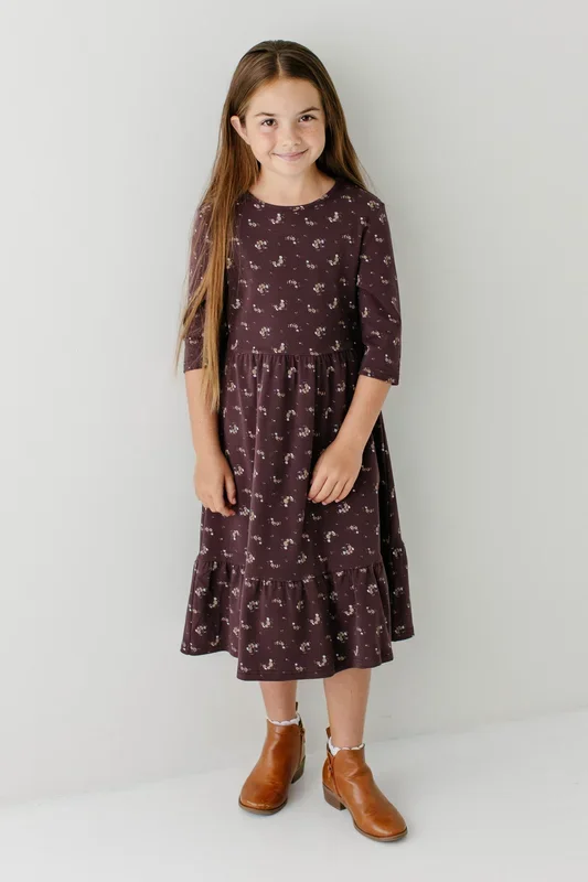 ‘Shiloh’ Girl 3/4 Sleeve Tiered Midi Dress