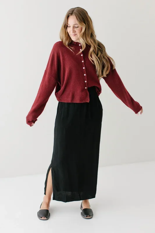 ‘Winslet’ Waist Tie Maxi Skirt in Black FINAL SALE