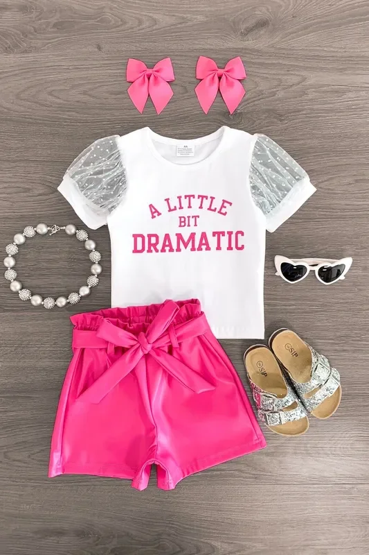 “A Little Bit Dramatic ” Pink Pleather Short Set