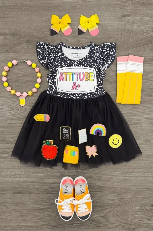 “Attitude A+ ” Chenille Patch Tutu Dress