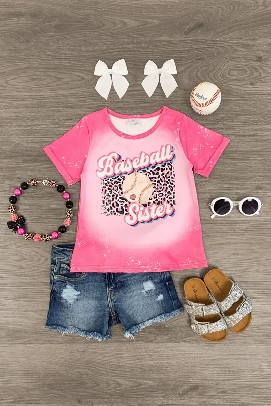 “Baseball Sister ” Pink Cheetah Top