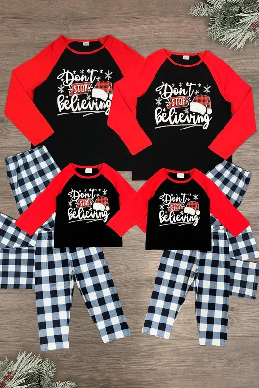 “Don’t Stop Believing ” Festive Family Pajamas – AND PET BANDANA!