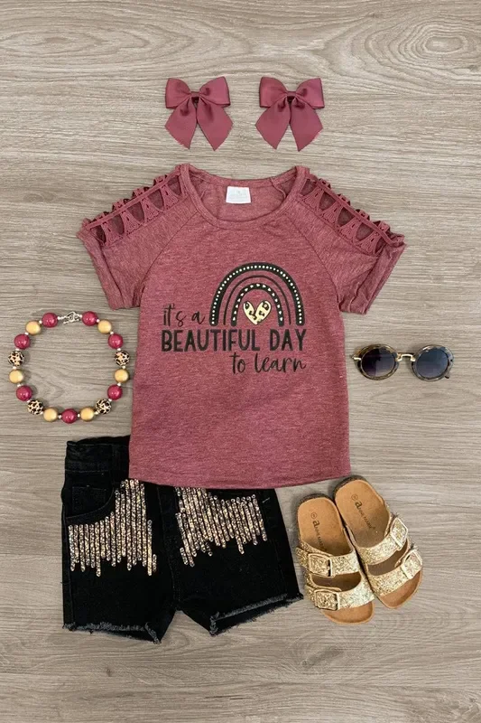 “It’s A Beautiful Day To Learn ” Denim Short Set