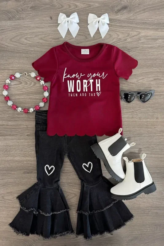 “Know Your Worth… ” Denim Bell Bottom Set