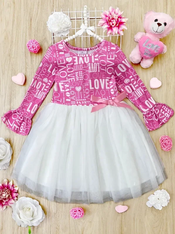 “Love ” Print Ruffle Sleeve Tutu Dress