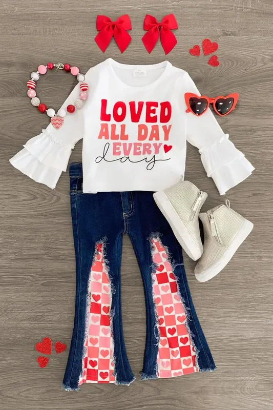 “Loved All Day Every Day ” Denim Flare Set