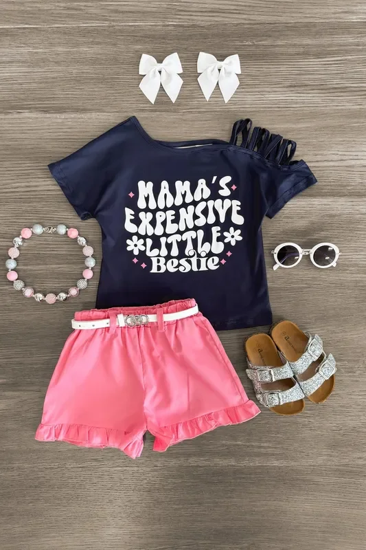 “Mama’s Expensive Little Bestie ” Pink Short Set
