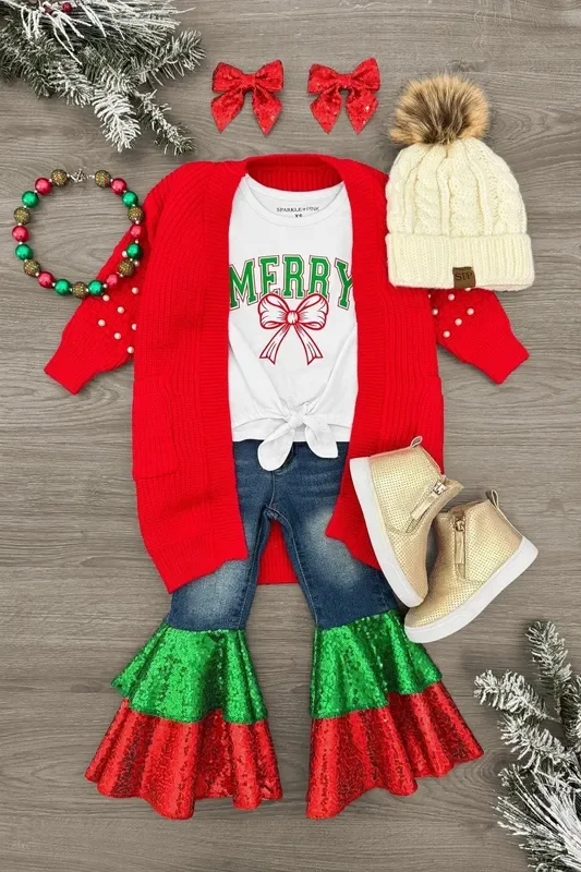 “Merry ” Sequin Denim Bell Bottom Set