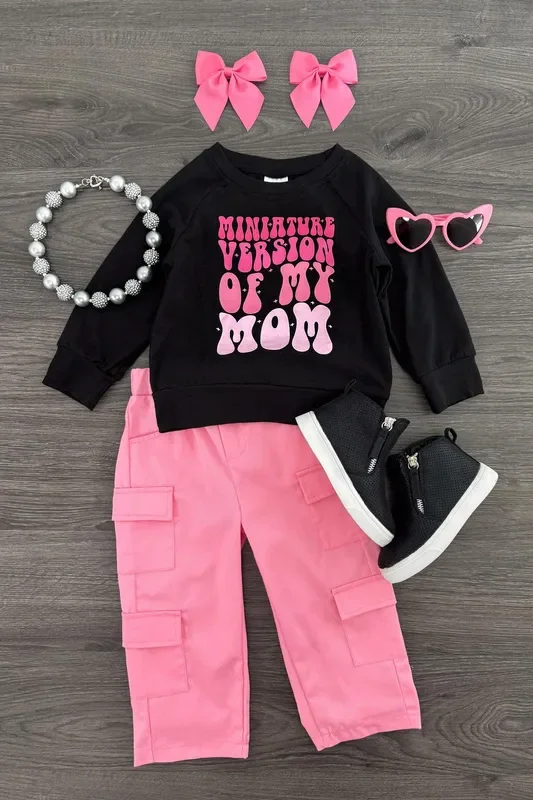 “Miniature Version Of My Mom ” Pink Pant Set