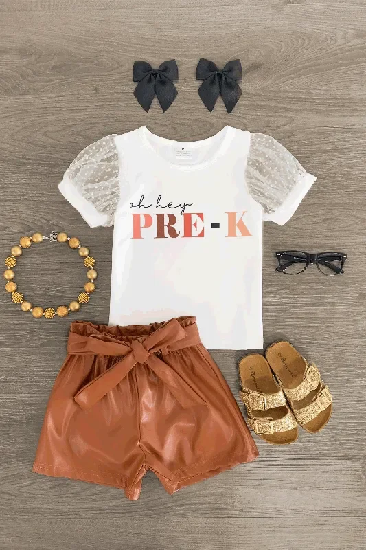 “Oh Hey Pre-K – 6th Grade ” Pleather Short Set