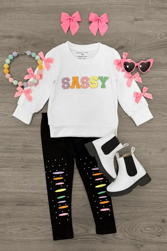“Sassy ” Rainbow Chenille Patch Legging Set