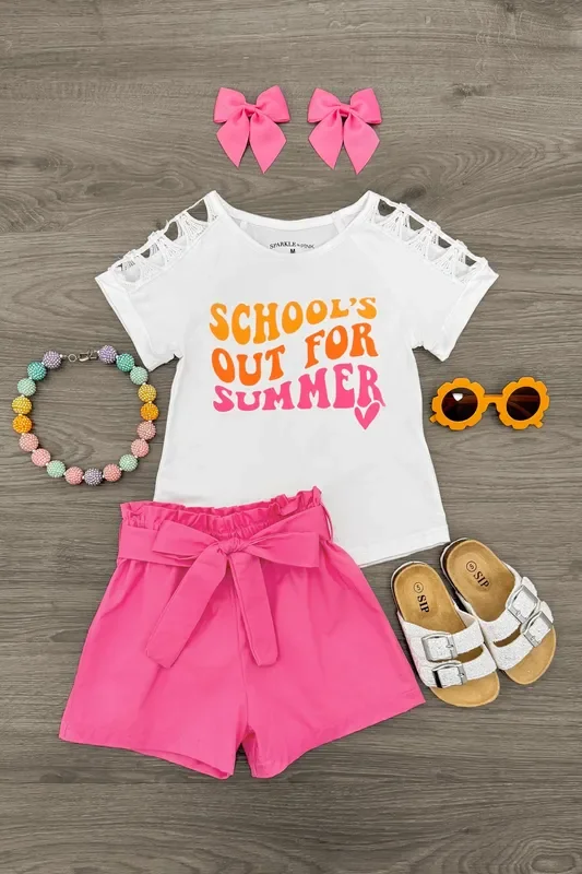 “School’s Out For Summer ” Pink Short Set