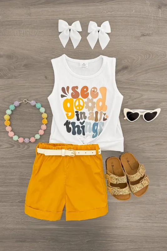 “See Good In All Things ” Mustard Short Set