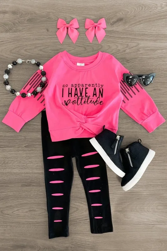 “So Apparently I Have An Attitude ” Pink Legging Set