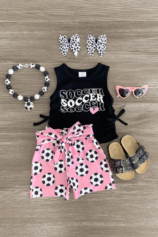 “Soccer ” Black & Pink Short Set
