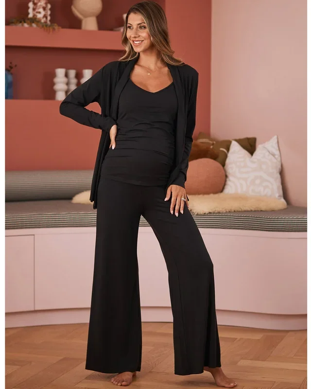 “Street to Home” 3-Piece Maternity Set with Wide Leg Maternity Pant in Black
