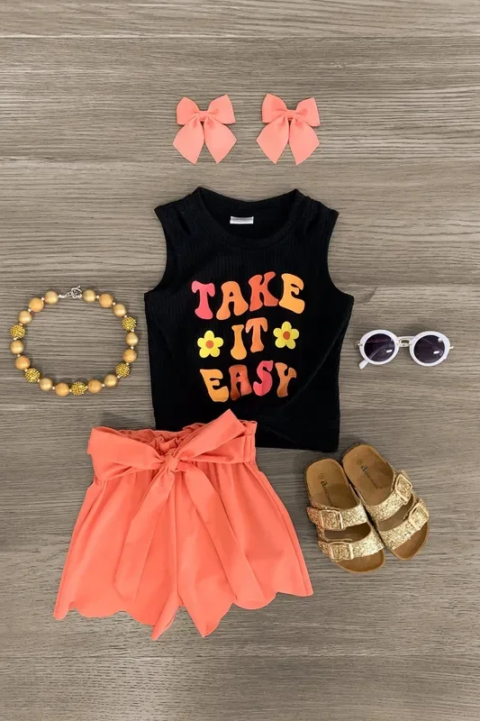 “Take It Easy ” Coral Short Set