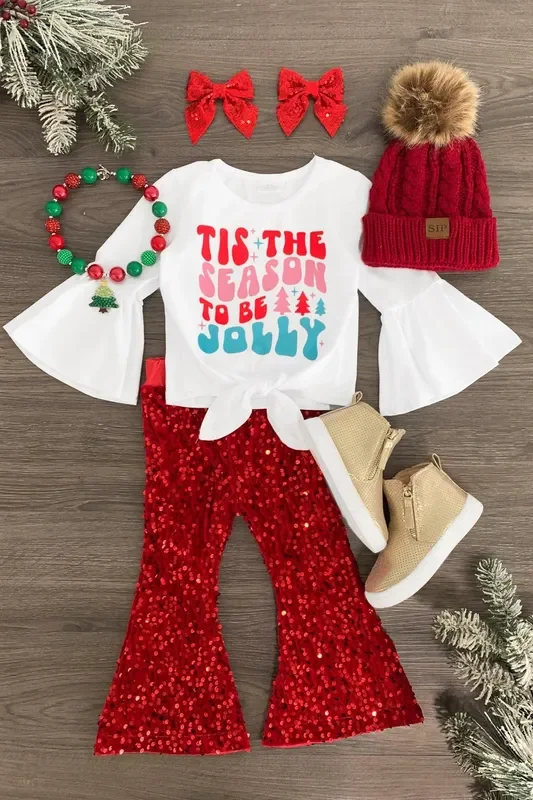 “Tis The Season To Be Jolly ” Sequin Bell Bottom Set