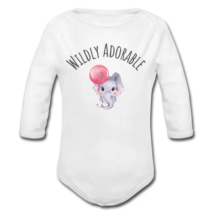 “Wildly Adorable ” Organic Long Sleeve Onesie | Elephant