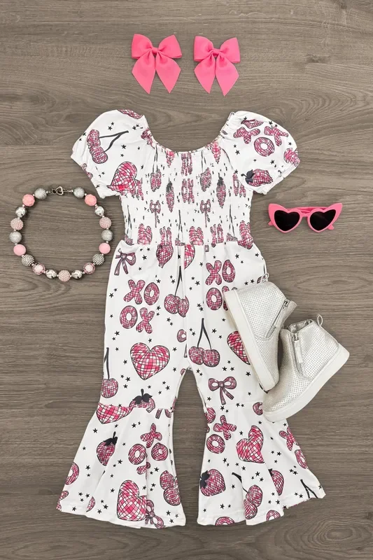“XOXO ” White & Pink Disco Jumpsuit