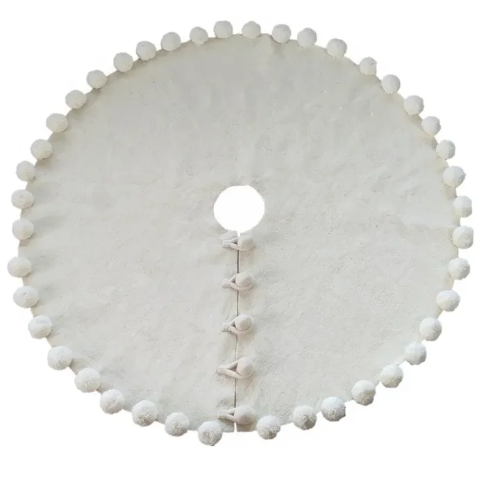 84 ” Handmade Felt Christmas Tree Skirt – Cream Pom Poms On Cream