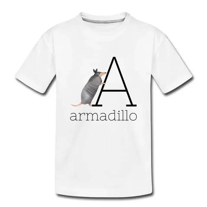 A is for Armadillo Alphabet Letter of the Day Organic Toddler T-shirt
